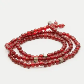 Triple Wrap Skinny Bead with Meteorites Bracelet - Carnelian