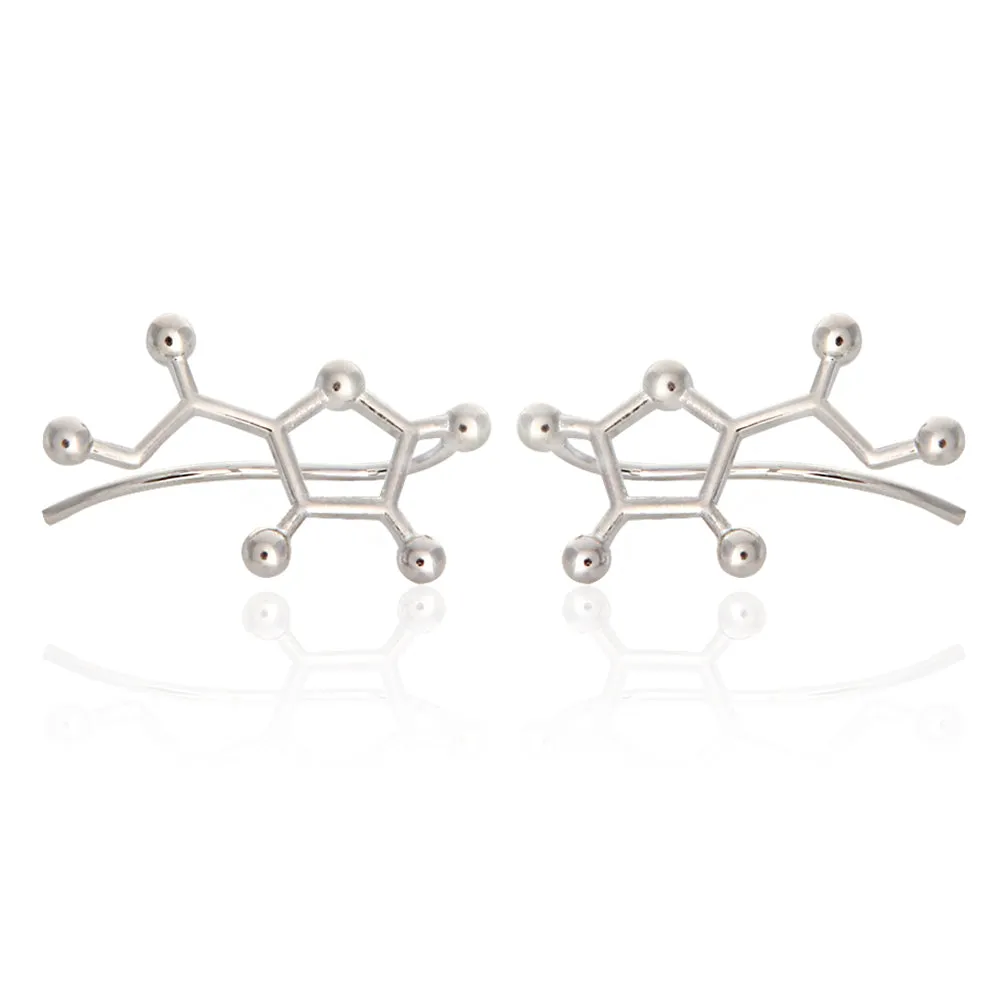 Vitamin C Molecule Ear Climbers Cuff Crawler Earrings