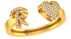 VS Diamonds & 10K Gold Initial R Heart Ring