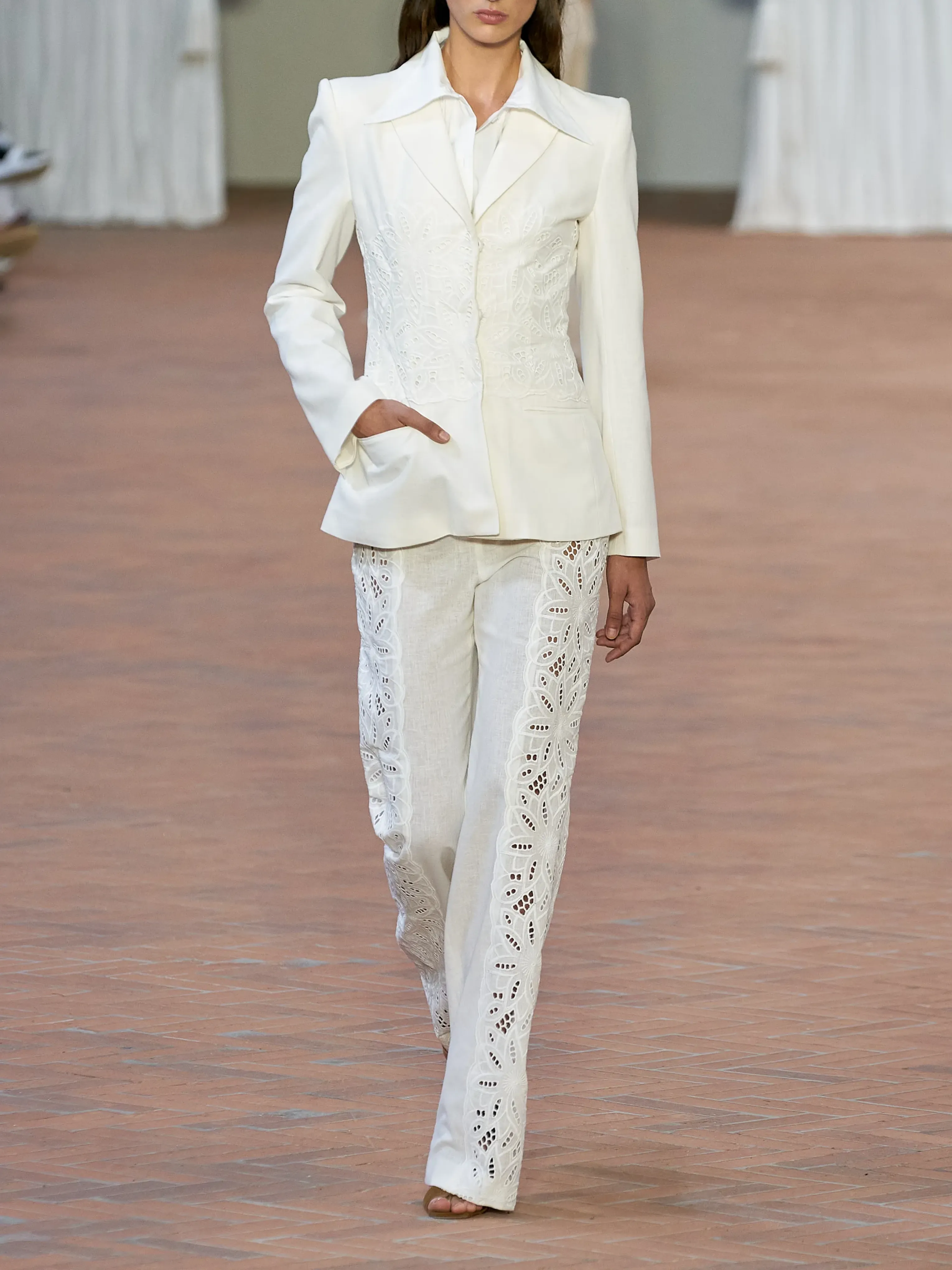 White Embroidered Straight Leg Pant