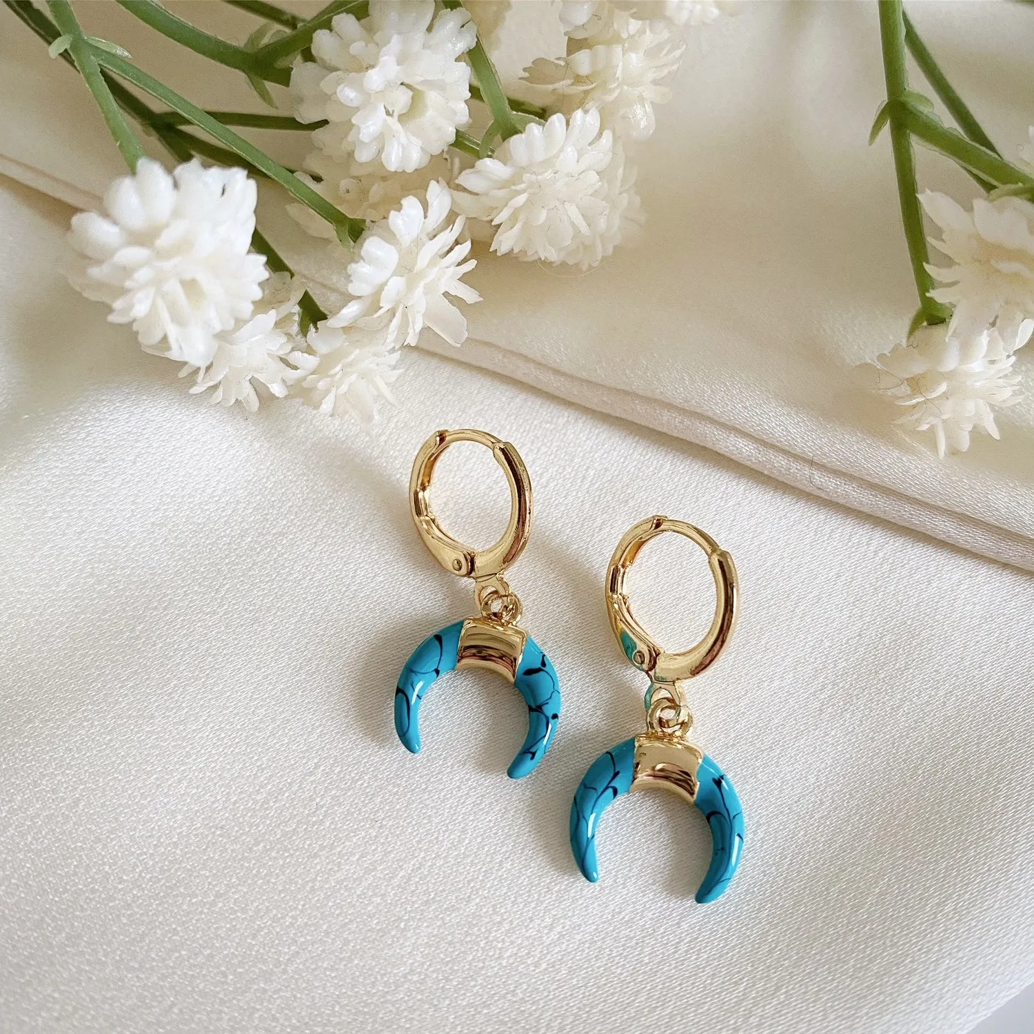 Wisteria London Cayman Turquoise Huggie Hoop Earrings