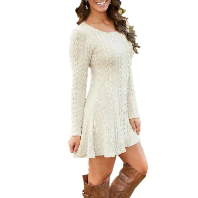 Women Causal Plus Size S-5XL Short Sweater Dress Female Autumn Winter White Long knitted Sweater Dress