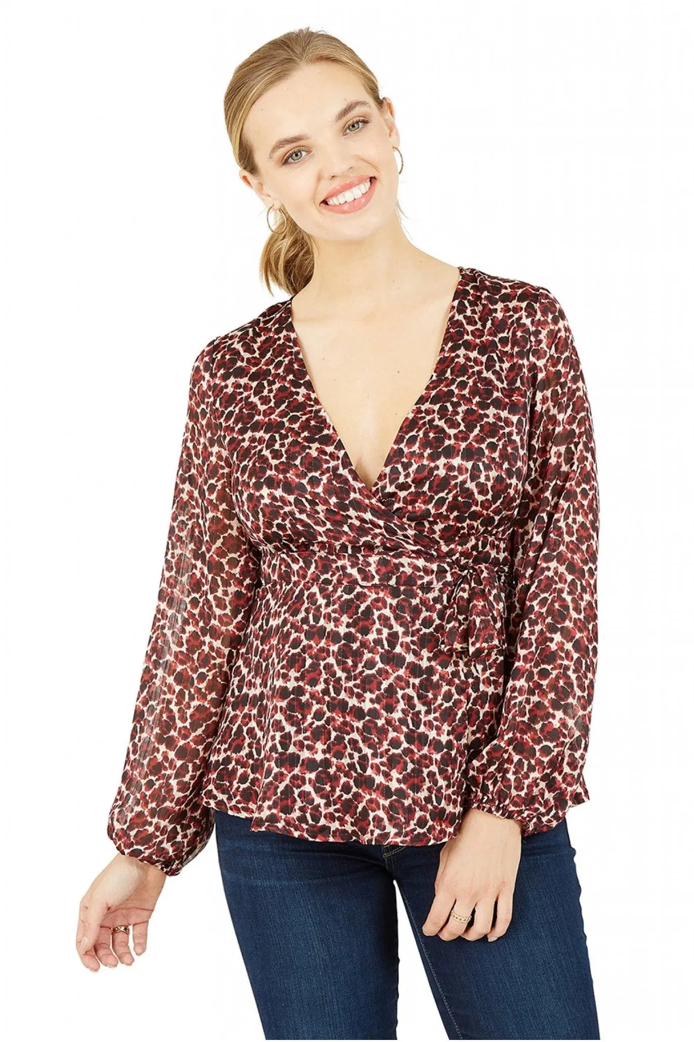 Yumi Lurex Leopard Print Wrap Top