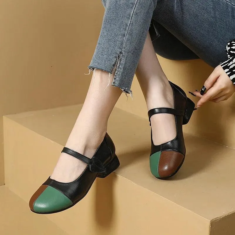 YY6198 Women's Low Heel Casual Shoes in Mixed Colors Leather