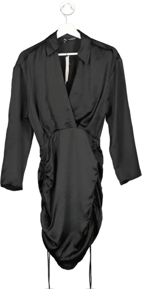 ZARA Black Satin Long Sleeve Ruched Mini Dress BNWT UK S