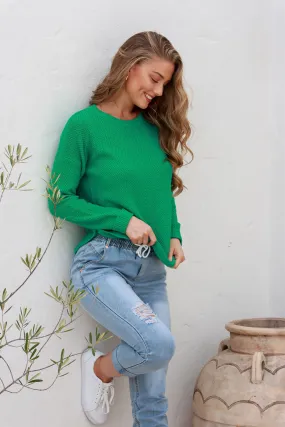 Zip Back Cotton Knit Jumper - Jade